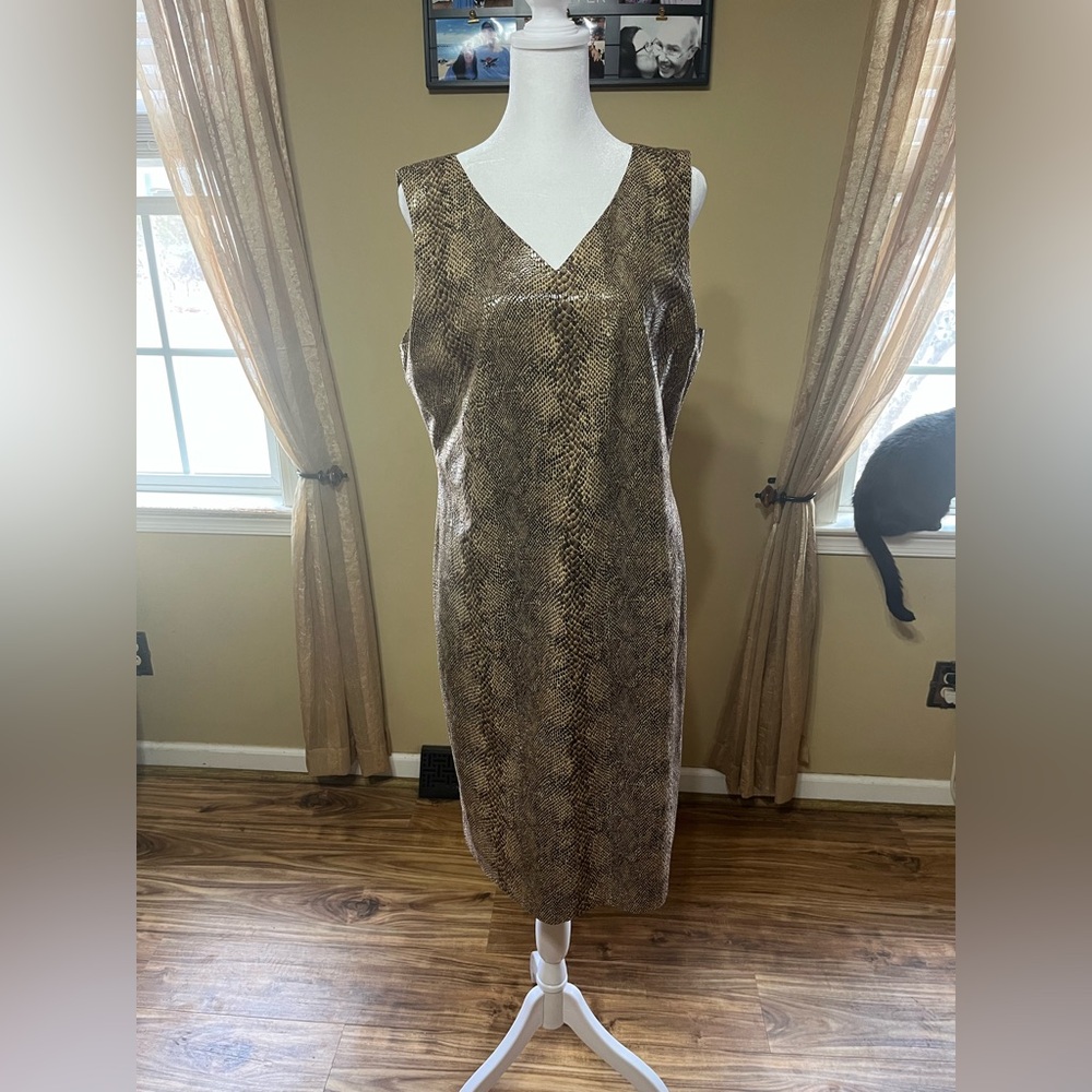 Harve Benard Brown Snake-Print V-Neck Midi Dress